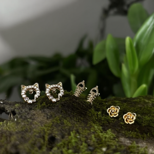 Fashion <b>Stud</b> <b>Earrings</b> 316L Stainless Steel PVD Gold Plating Cat Fish Rose Design Set - Product Image 3