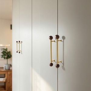 Chinese Style Walnut Wood Brass Cabinet <b>Knobs</b> Round Durable Furniture Handle For Cabinet Doors - Product Image 4