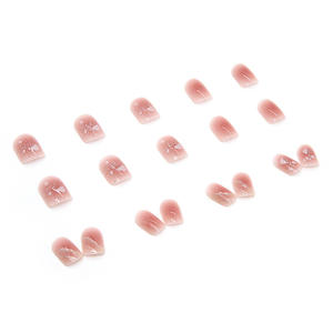 Faux ongles R486 à presser, courts, rose poudré, pailletés, en acrylique, pour femmes, vente en gros, prêts à porter - Product Image 4