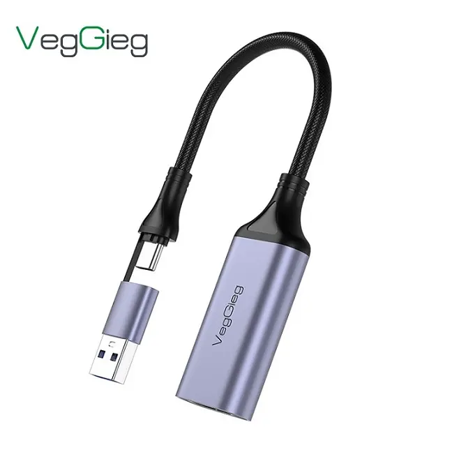 Veggieg kartu penangkap Video Audio tipe-c, perangkat penangkap Video Audio kecepatan tinggi USB 3.0 tipe-c ke HDTV 4K 1080P60 untuk bermain game Streaming Video langsung