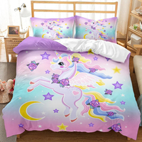 Vente en gros de housse couette Parure de lit personnalisé pour filles Rose Licorne Ensemble housse de couette Taie d'oreiller