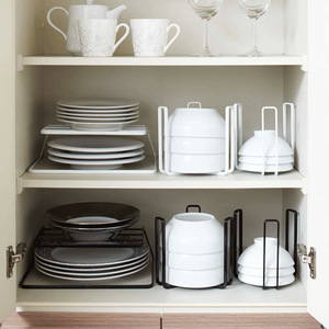 Japanese Style Kitchen Storage Rack Wrought Iron <b>Dish</b> Drainer Cabinet Organizer Portable <b>Standing</b> Type Rectangle White And Black - Product Image 2