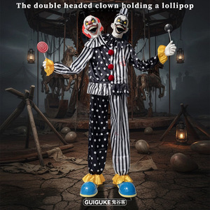Büyük Mekanik Elektrikli İndüksiyonlu Çift Başlı Palyaço Animasyonlu Dekorasyon Cadılar Bayramı Animatronik Ses Aktifli Komik Joker - Product Image 5