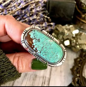 Hot Seller New Big Turquoise GemStone <b>Boho</b> Chunky Statement <b>Ring</b> Handmade Jewelry Antique Womens Handmade Fashion Accessories - Product Image 4