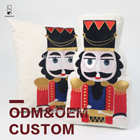 Housse de coussin personnalisée de haute qualité en velours avec broderie patchwork Casse-Noisette, décoration de Noël pour la maison, taie d'oreiller carrée