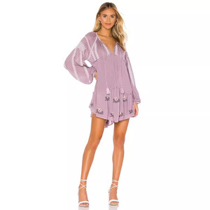 Abito Boho Chic ricamato Mini scollo a V manica lunga con <span class=keywords><strong>motivi</strong></span> floreali fatti a mano ampio abito estivo da donna - Product Image 4