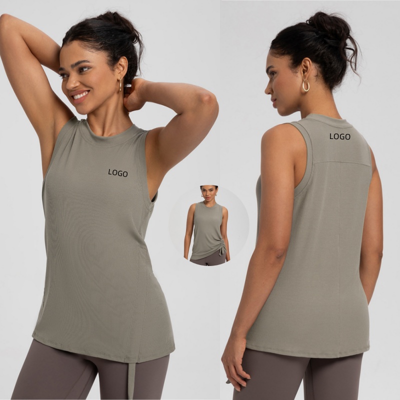Aoyema Women Lightweight Breathable Vest Solid Casual Sportswear with Drawstring Waist Control Yoga Loose Tank Top for Summer