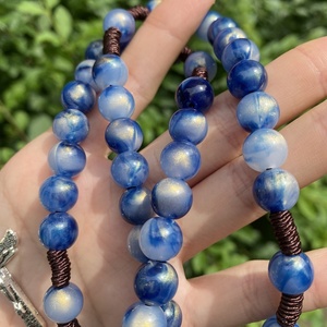 Rosario fatto a mano <span class=keywords><strong>in</strong></span> <span class=keywords><strong>corda</strong></span> blu personalizzato 10mm acrilico blu perline vergine maria gesù treccia <span class=keywords><strong>rosari</strong></span> cattolici - Product Image 5