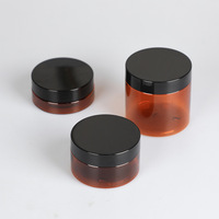 Botol Plastik PET Transparan Amber 25/100/500 ml, Botol Mulut Lebar, Stoples Krim, dan Wadah Salep untuk Kegunaan Kosmetik