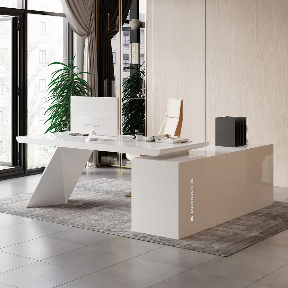 Einfaches Design Holz weiß L-Form Büro tisch Executive Luxus Büromöbel für CEO