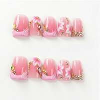 461-465 Faux ongles à presser faits main en forme de bec de canard, 10 pièces, réutilisables, en acrylique, pour enfants, motif carré artificiel