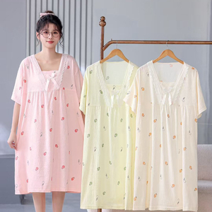 Sleepwear Sets Summer <strong>Pyjamas</strong> Girl Cloud Cotton <strong>Super</strong> <strong>Soft</strong> Square Collar Ruffled Short Sleeves Nightdress Pajamas - Product Image 1