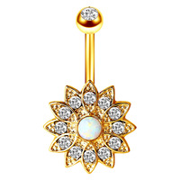 Sunflower Surgical Anneaux de nombril en acier chirurgical 316L pour femmes, avec opale et zircon, barbell incurvé