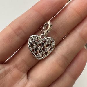 Pendentif en argent pur S925, style rétro français, grille de diamants, design de niche européen américain, incrusté de cœur, pendentif rétro charmant - Product Image 2