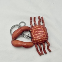 Porte-clés en cuir véritable pleine fleur tanné végétal fait main Weilei, motif crabe 3D sur le thème de l'océan avec griffes mobiles