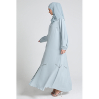 Abaya ouverte ornée de luxe avec poignets plissés robe en polyester bleu glace antistatique pour utilisation
