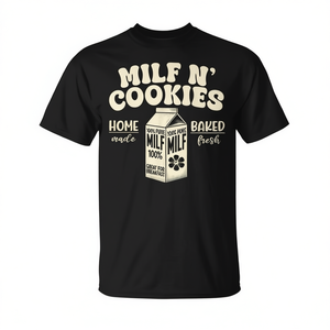 T-Shirt MILF N' COOKIES noir pour adultes, unisexe, 100% coton, cadeau humoristique amusant pour hommes et femmes - Product Image 2