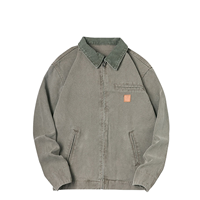 Veste en jean unisexe Detroit J97 en gros épais délavé 100% coton vieilli style fermeture éclair coupe ample pour hommes automne