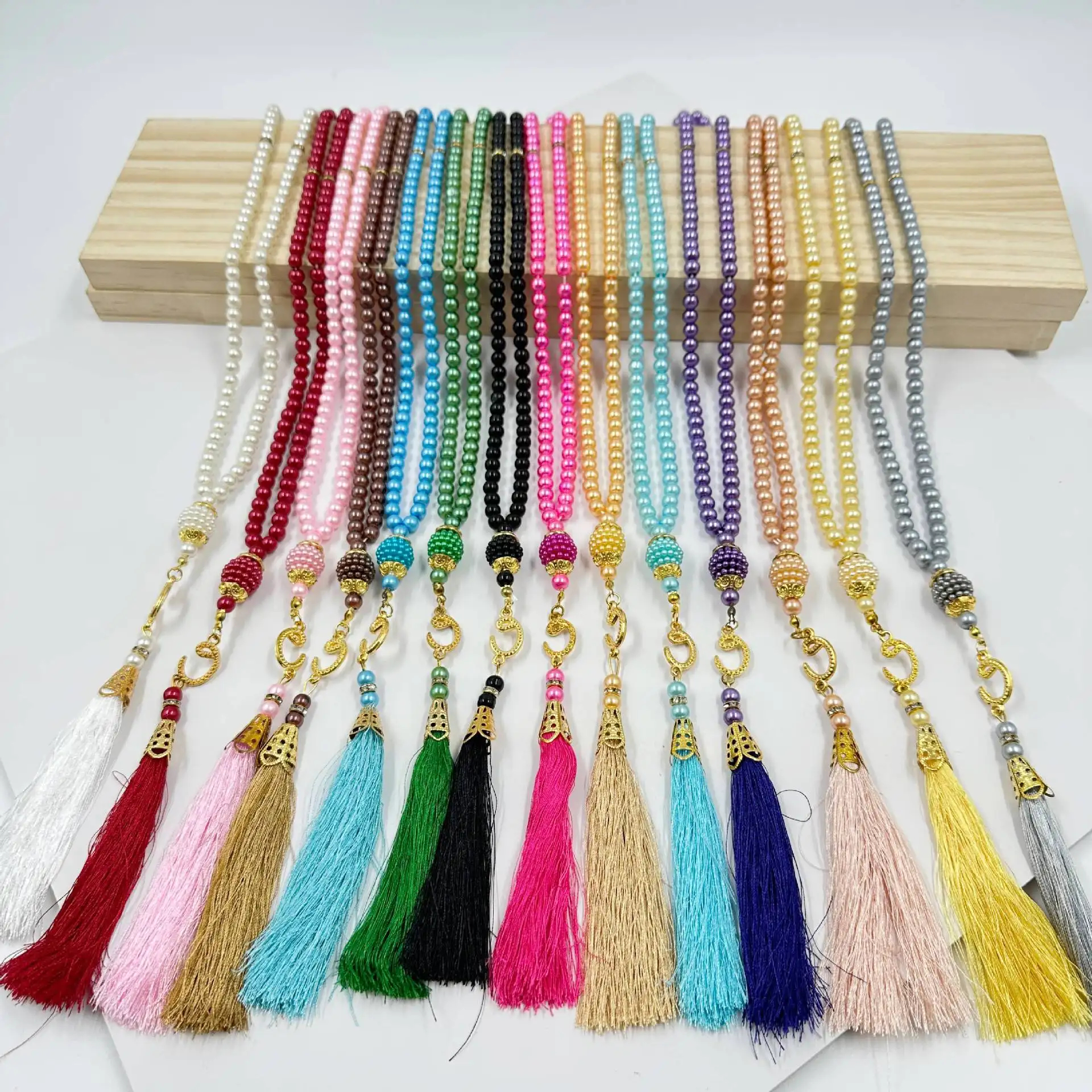 6 мм имитация стеклянных исламских молитвенных бусин Tasbih 99 шт. жемчужных бусин Янтарный Мусульманский Tasbih кулон для Eid Mubarak Вечеринка Четки для