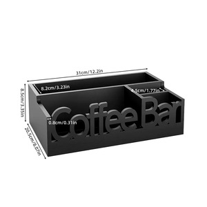Coffee Bar Storage <b>Box</b> Black Rectangle Desktop Organizer With Compartments For <b>Tea</b> Bag And Seasoning Home Use - Product Image 2