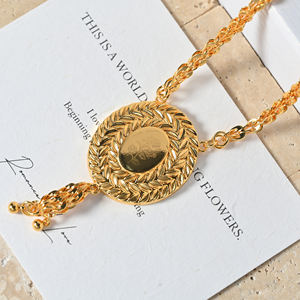 Charm <strong>Coin</strong> Pendant 18K Gold Plated Retro Laurel Wreath Oval Pendant <strong>Necklace</strong> Trendy Statement Bridal Jewelry for Women - Product Image 3