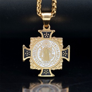 Fashion Fine Jewelry Men's Zircon Link <b>Chain</b> Gold Plated Stainless Steel Square <b>Cross</b> Pendant - Product Image 2