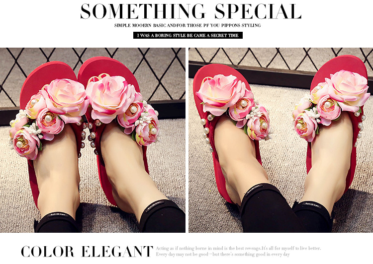 Fashion ladies flower rose upper female shoes anti- slip thick platform casual flip flops sandals for women