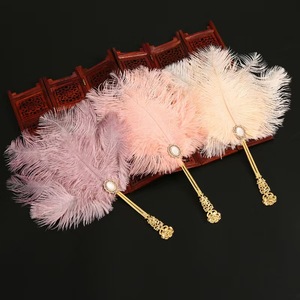 Teint personnalisé grands oiseaux africains Burlesque fête à main artisanat bleu blanc plumes d'autruche de mariée ventilateur pour la <span class=keywords><strong>danse</strong></span> de mariage - Product Image 1
