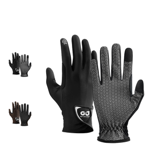 Guantes de Equitación GJ XG83 Personalizados de Cuero de Alta Calidad para Hombre y Mujer, con Logotipo OEM, para Deportes al Aire Libre, con Cierre de Cremallera Negro - Product Image 1