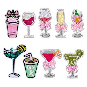 New Hot Iron on Sliver Glitter Edge Embroidered Tall Cup Summer <b>Drink</b> Red Wine Cup Patch for <b>Hat</b> Bag Decoration - Product Image 1
