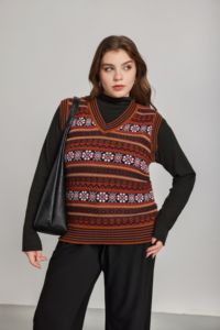 Gilet da <span class=keywords><strong>donna</strong></span> in maglia jacquard a righe etniche Fair Isle retrò, senza maniche, per il tempo libero, campeggio e vacanze - Product Image 5