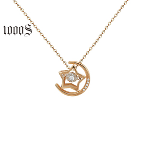 Collar de Mujer, Joyería de Diamantes, Collar con Cadena de Eslabones, Collares de Moda con Colgante de Luna y Estrella, Oro Real de 18k, Oro Rosa, 1 Pieza - Product Image 1