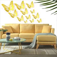 12 autocollants muraux papillons 3D creux métalliques en spirale, style nordique, doré brillant, multi-tailles, en papier, pour mariage et anniversaire
