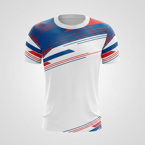 T-shirt de course à manches courtes pour homme en polyester, impression par sublimation, séchage rapide, design blanc, rouge, bleu, toutes saisons, haut de sport - Product Image 3