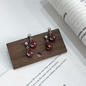 Pendientes de Plata de Ley S925 con Granate Rojo Vino en Forma de Gota, Engaste de Garra, Joyería para Mujer de Uso Diario - Product Image 2