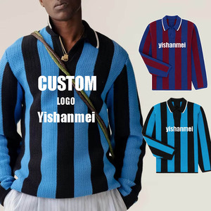 Suéter de <span class=keywords><strong>Hombre</strong></span> a Rayas con Logotipo Personalizado Bordado, Jersey de Fútbol de Punto 100% Algodón, Jersey de Fútbol de <span class=keywords><strong>Manga</strong></span> <span class=keywords><strong>Larga</strong></span> - Product Image 1