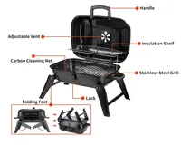 Promotion : Barbecue portable pliable OEM pour camping, mini-grill à charbon de bois en acier noir, coupe-vent et détachable