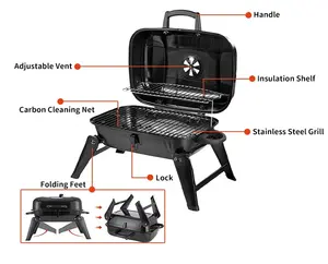 Vendita calda OEM Barbecue Mini campeggio all'aperto carbone portatile pieghevole fumatore Barbecue Grill