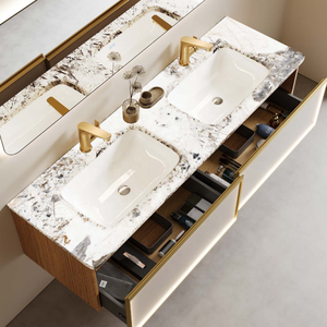 Meuble de salle de bain de luxe en contreplaqué massif avec miroir LED intelligent, plan de travail en pierre frittée et tiroirs - Product Image 5