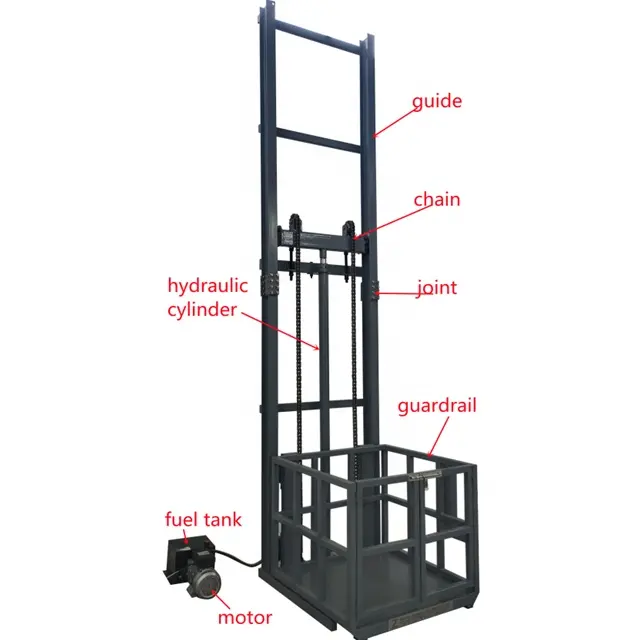 Guide rail elevator industrial warehouse lift hydraulic cargo lift
