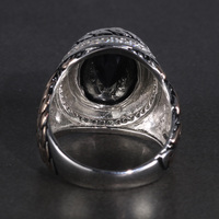 Anneaux pour hommes en argent 925, entourés de blé, gravés avec une pierre d'agate noire naturelle, style rétro vintage turc, bague signet hip-hop