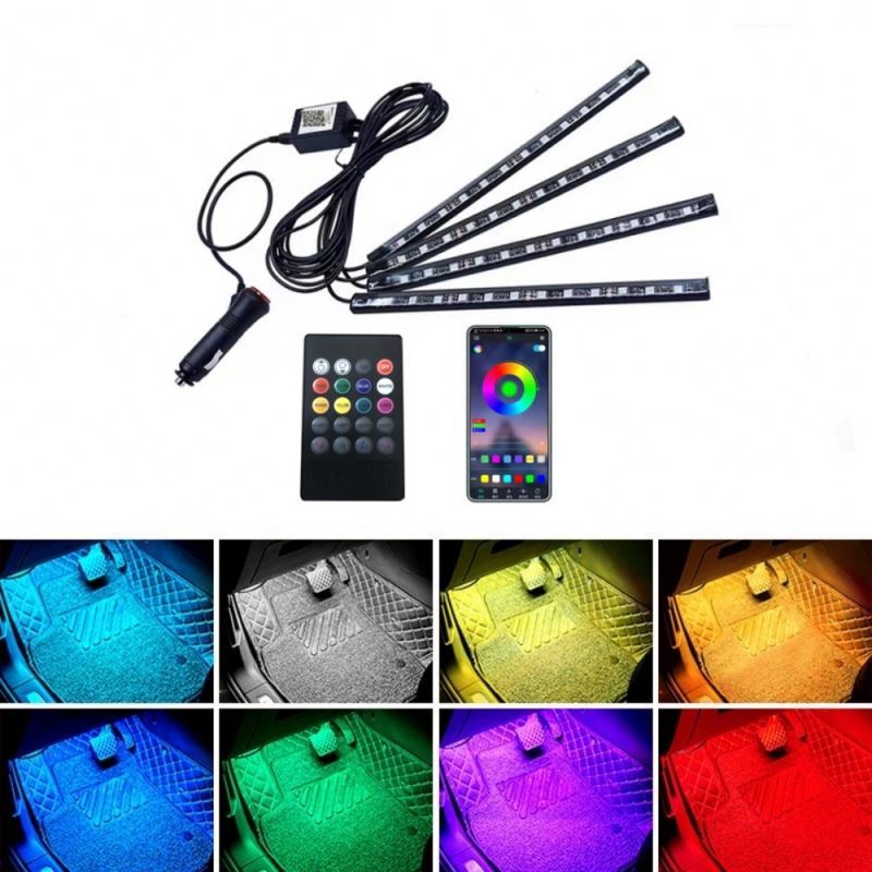 Car Foot Socket Light RGB Decorative LED Strip Atmosphere Lamp Car Lights APP Music Wireless Remote Control Usb Ambient Light