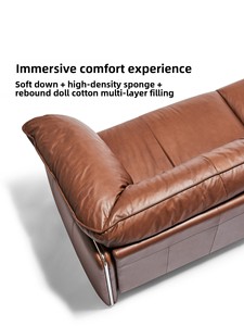 Canapé trois places <span class=keywords><strong>en</strong></span> cuir véritable huilé et ciré, style minimaliste italien, marron, pour salon, collection DOJUS Resort Style Light <span class=keywords><strong>Mature</strong></span> Simple - Product Image 4