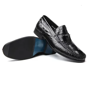 Zapatos de oficina con relieve de cocodrilo para hombre, mocasines de lujo con patrón de marca, zapatos de vestir y oxford