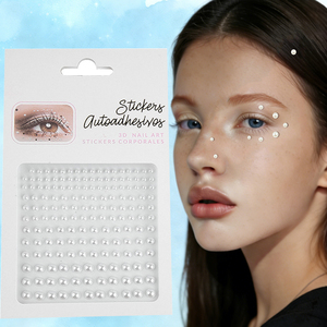 1 Hoja de Pegatinas Faciales 3D con <span class=keywords><strong>Perlas</strong></span> y Diamantes de Imitación - Forma Redonda Plateada Blanca Sexy <span class=keywords><strong>para</strong></span> Maquillaje DIY, Arte Corporal, Festivales de Música, Fiestas Y2K - Product Image 1