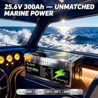 Baterai LiFePO4 25.6V 24V 300Ah Deep Cycle Lithium untuk Golf Cart Solar RV