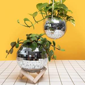 Disco Ball Planteur Table Suspendue Pitch <span class=keywords><strong>Corde</strong></span> Support En Bois <span class=keywords><strong>Avec</strong></span> Trous De Vidange Bouchons pour Soins Des Plantes Intérieur Extérieur Bureau Patio <span class=keywords><strong>Pot</strong></span> - Product Image 1