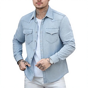 Camisa de Mezclilla para Hombre, Corte Slim Fit, 100% Algodón, Manga Larga, Color Azul Sólido, Cuello Clásico, Estilo Casual, Antiarrugas, Lavado a la Piedra - Product Image 3