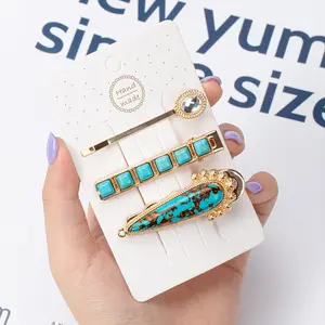 New design in stock turquoise hair clips sets women girl hair pins high quality hair bobby pins