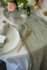 Sage Green Cheesecloth Table Runner Wide Gaze Rustic Cheese Cloth Runners Mesa Algodão para Casamento